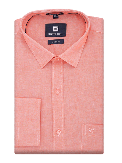 Mens Cotton Regular Fit Peach Colour Shirt Oxford by Minister White