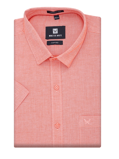 Mens Cotton Regular Fit Peach Shirt Oxford by Minister White
