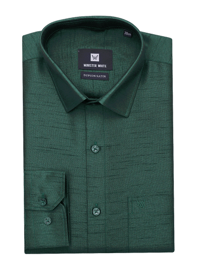 Mens Dupion Satin Regular Fit Dark Green Colour Shirt by Minister White