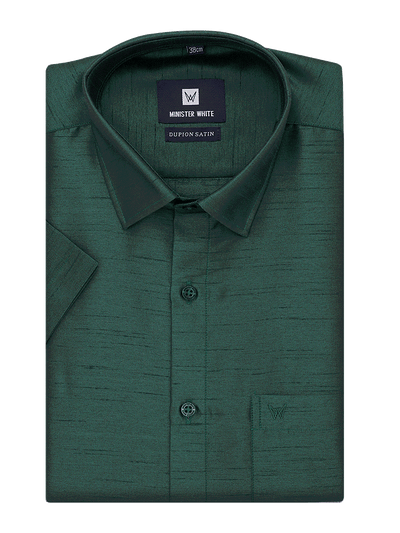 Mens Dupion Satin Regular Fit Dark Green Shirt by Minister White