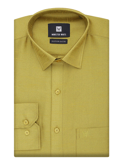 Mens Dupion Satin Regular Fit Leaf Green Colour Shirt by Minister White