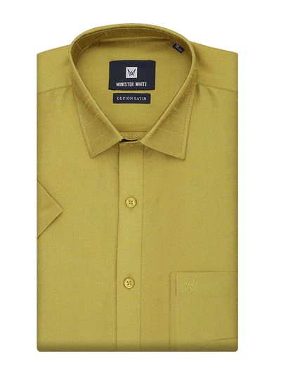 Mens Dupion Satin Regular Fit Leaf Green Shirt by Minister White
