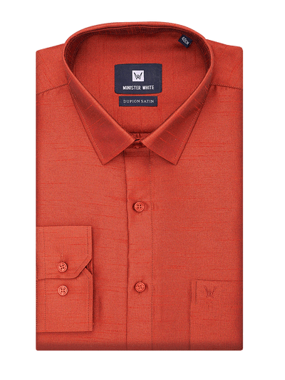 Mens Dupion Satin Regular Fit Brick Red Colour Shirt by Minister White