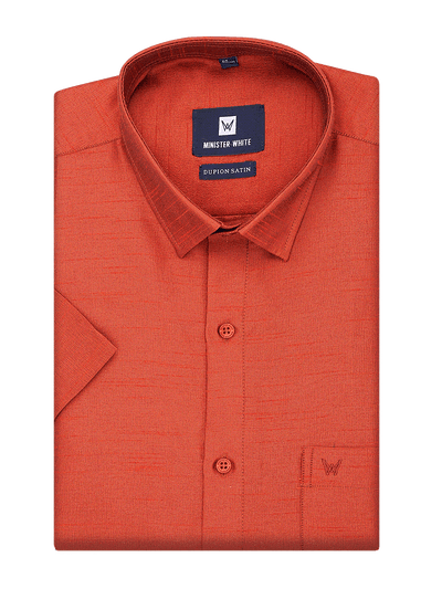 Mens Dupion Satin Regular Fit Brick Red Shirt by Minister White