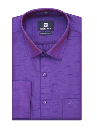 Mens Dupion Satin Regular Fit Dark Violet Colour Shirt by Minister White