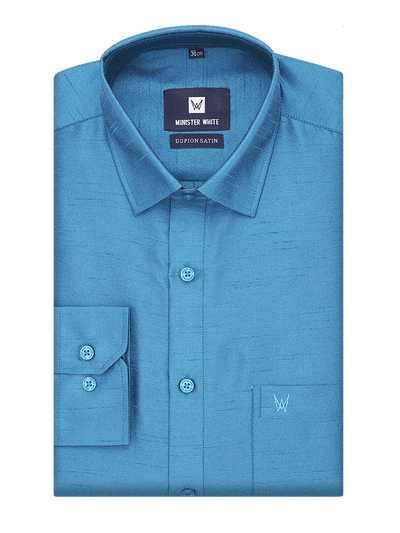 Mens Dupion Satin Regular Fit Blue Colour Shirt by Minister White