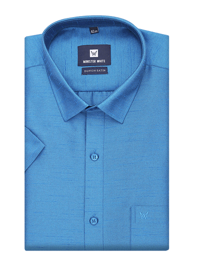 Mens Dupion Satin Regular Fit Blue Shirt by Minister White