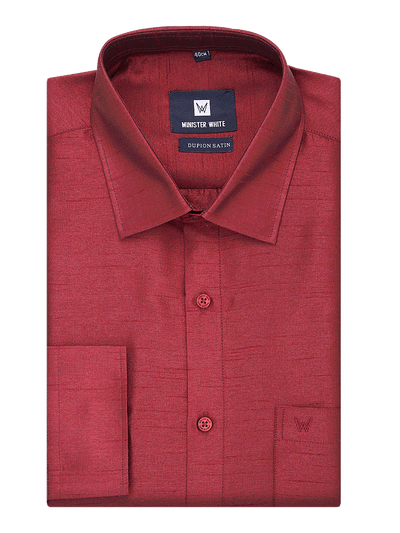 Mens Dupion Satin Regular Fit Maroon Colour Shirt by Minister White