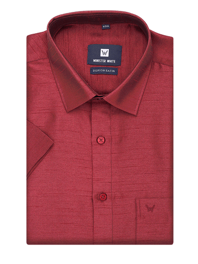 Mens Dupion Satin Regular Fit Maroon Shirt by Minister White