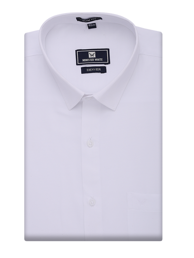 Mens Cotton Slim Fit White Shirt Denver by Minister White