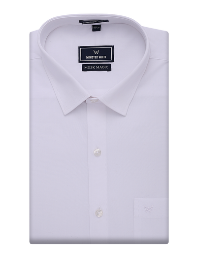 Mens Wrinkle Free Regular Fit White Shirt Musk Magic by Minister White