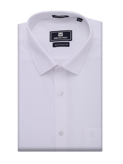 Mens Cotton Regular Fit White Shirt Anti Stain by Minister White
