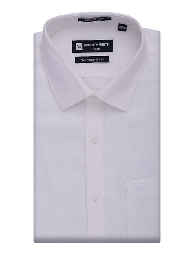 Mens Pure Linen Regular Fit White Shirt Wonder Linen by Minister White