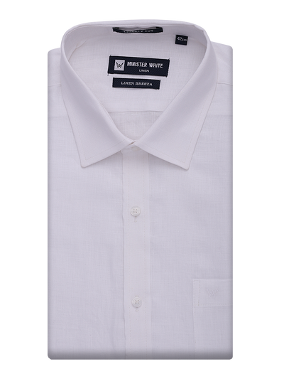 Mens Pure Linen Regular Fit White Shirt Linen Breeza by Minister White
