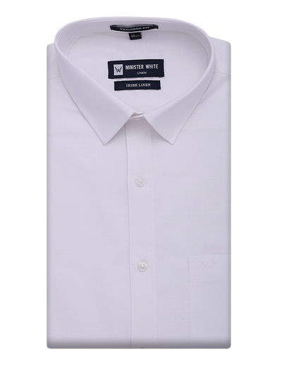 Mens Cotton Linen White Regular Fit Shirt Irish Linen by Minister White