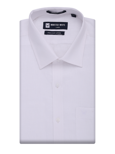 Mens Pure Linen Regular Fit White Shirt Italian Linen by Minister White