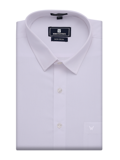 Mens Wrinkle Free Regular Fit White Shirt Non Iron by Minister White