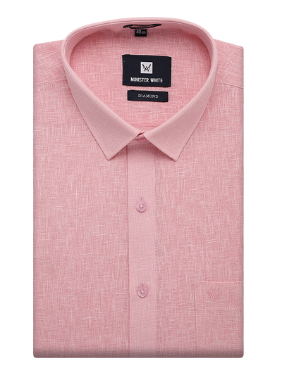 Mens Cotton Pink Colour Regular Fit Shirt Diamond by Minister White