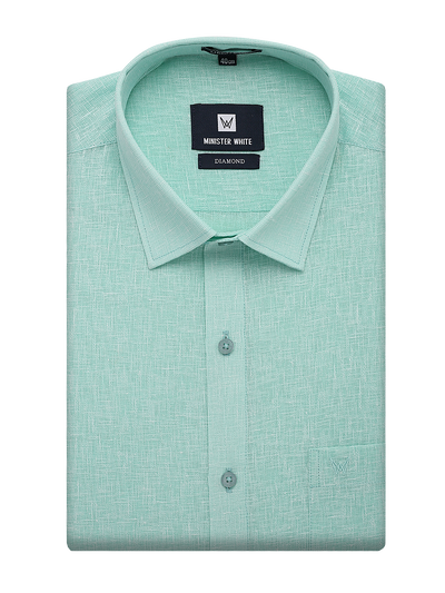 Mens Cotton Mint Colour Regular Fit Shirt Diamond by Minister White