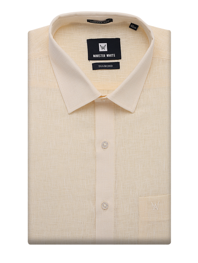 Mens Cotton Cream Colour Regular Fit Shirt Diamond by Minister White