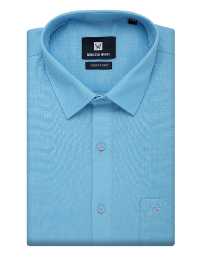 Mens Cotton Regular Fit Sky Blue Colour Shirt Urban Light by Minister White