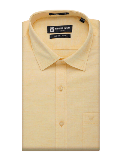 Mens Cotton Linen Regular Fit Butter Colour Shirt Linco Linen by Minister White