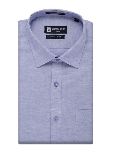 Mens Cotton Linen Regular Fit Blue Colour Shirt Linco Linen by Minister White