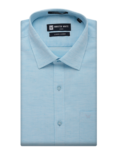 Mens Cotton Linen Regular Fit Sky Blue Colour Shirt Linco Linen by Minister White