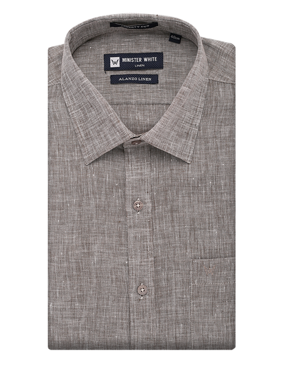 Mens Pure Linen Regular Fit Light Ash Colour Shirt Alanzo Linen by Minister White