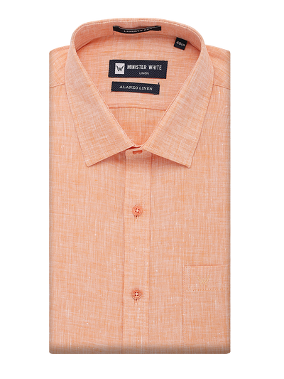Mens Pure Linen Regular Fit Peach Colour Shirt Alanzo Linen by Minister White