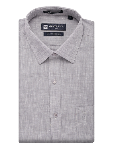 Mens Pure Linen Regular Fit Steel Colour Shirt Alanzo Linen by Minister White
