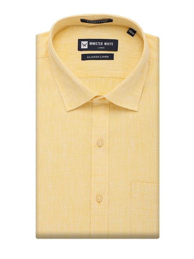 Mens Pure Linen Regular Fit Butter Colour Shirt Alanzo Linen by Minister White