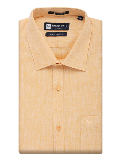 Mens Pure Linen Regular Fit Gold Colour Shirt Alanzo Linen by Minister White