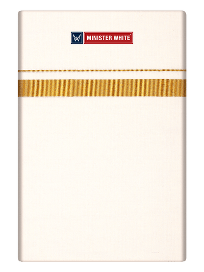 Mens Cotton Cream Single Layered Dhoti with 3/4" Gold Jari Border - Ever Green by Minister White