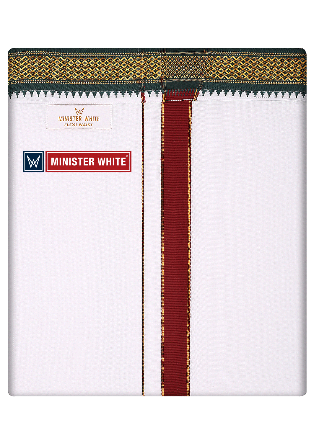 Mens Cotton White Colour Single Layered with Myilkhgan Border Flexi Velcro Dhoti - Garuda by Minister White