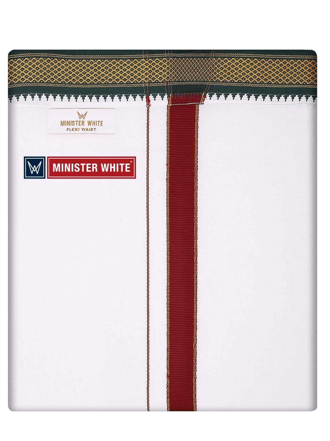 Mens Cotton White Colour Single Layered with Myilkhgan Border Flexi Velcro Dhoti - Garuda