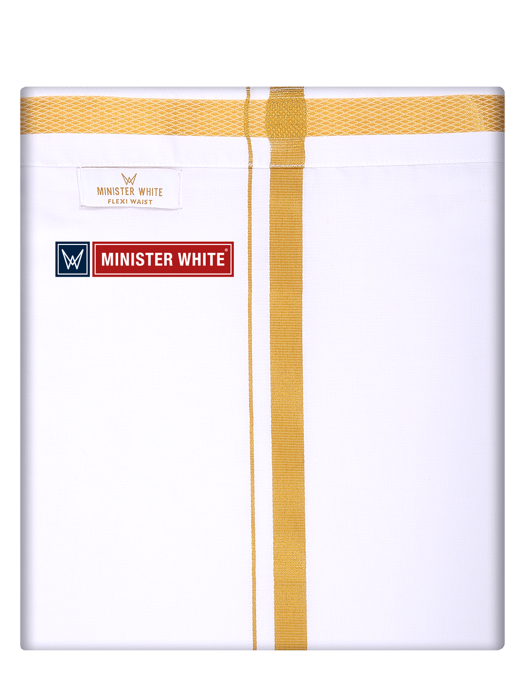 Mens Cotton White Single Layered with Gold Jari Flexi Dhoti - Emperor W Sgl by Minister White