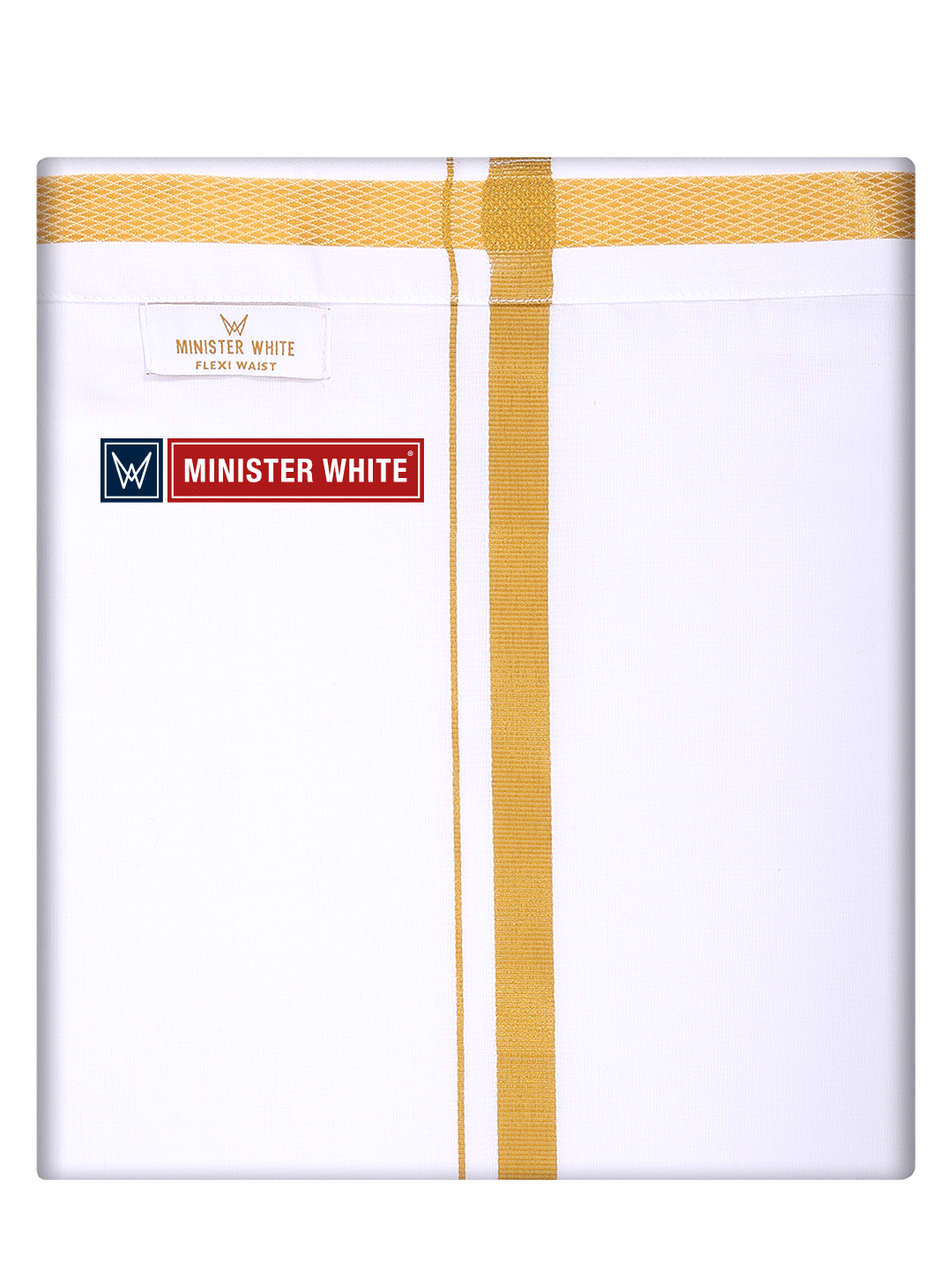 Mens Cotton White Single Layered with Gold Jari Flexi Dhoti - Emperor W Sgl