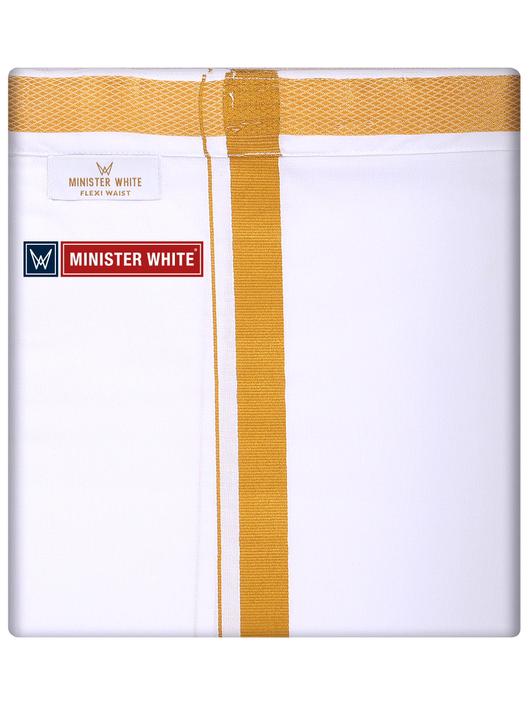Mens Cotton White Colour Single Layered with Gold Jari Flexi Dhoti - Targus Sgl by Minister White