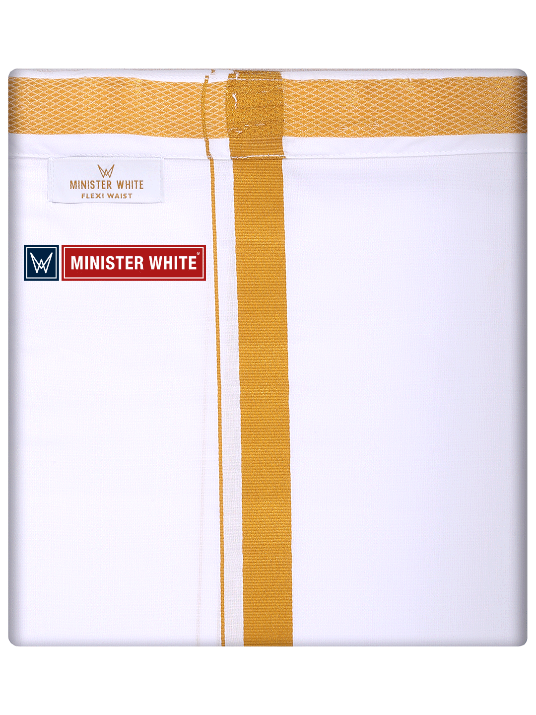 Mens Cotton White Colour Single Layered with Gold Jari Flexi Dhoti - Targus Sgl