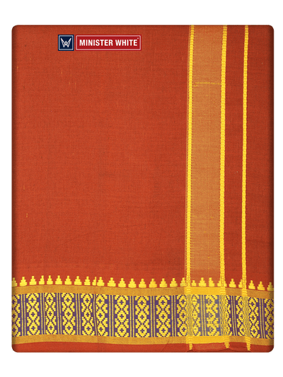 Men's Cotton Dark Kavi Panchakacham & Angavastram Set with Elegant Assorted Border Design River