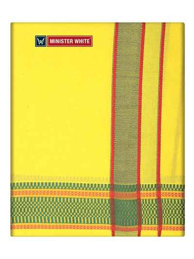 Men's Cotton Yellow Panchakacham & Angavastram Set with Elegant Assorted Border Design River