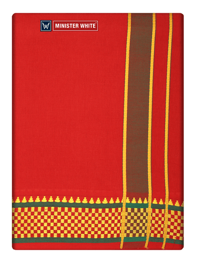 Men's Cotton Red Panchakacham & Angavastram Set with Elegant Assorted Border Design River