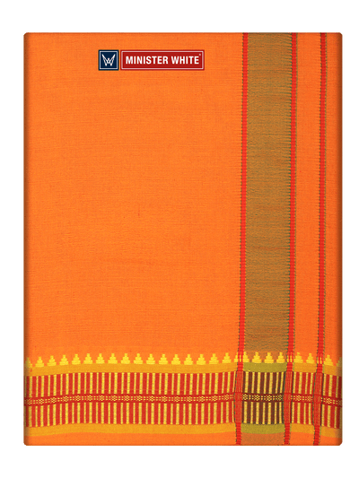 Men's Cotton Orange Panchakacham & Angavastram Set with Elegant Assorted Border Design River