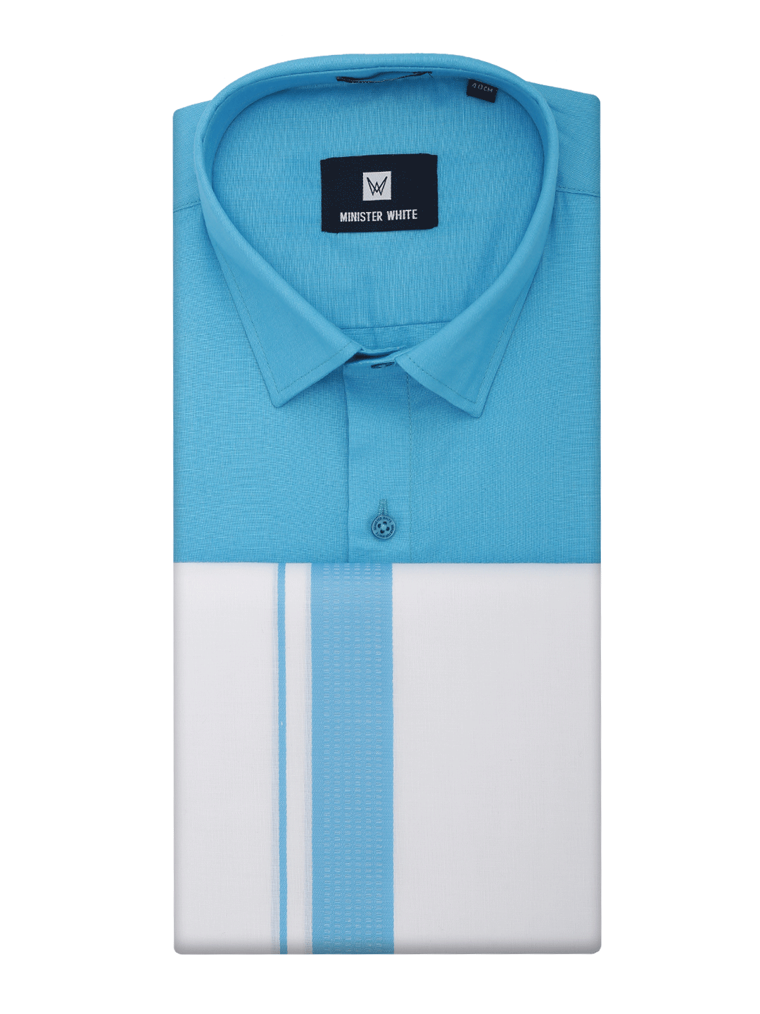 Mens Sky Blue Color Shirt with Matching Border Dhoti Combo Casper_03