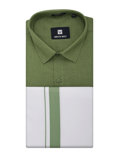 Mens Light Green Color Shirt with Matching Border Dhoti Combo Casper_05