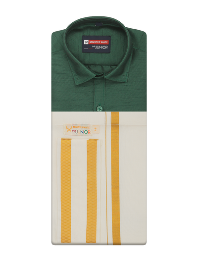 Boys Green Color Half Sleeves Shirt with Gold Jari Flexi Dhoti Adorable Boy by Minister White