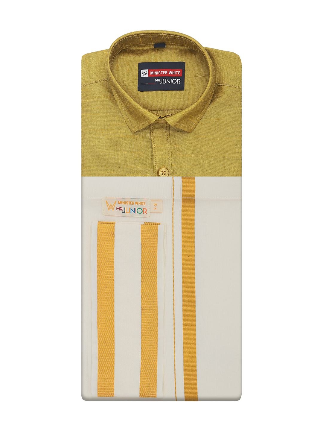 Boys Light Green Color Half Sleeves Shirt with Gold Jari Flexi Dhoti Adorable Boy by Minister White