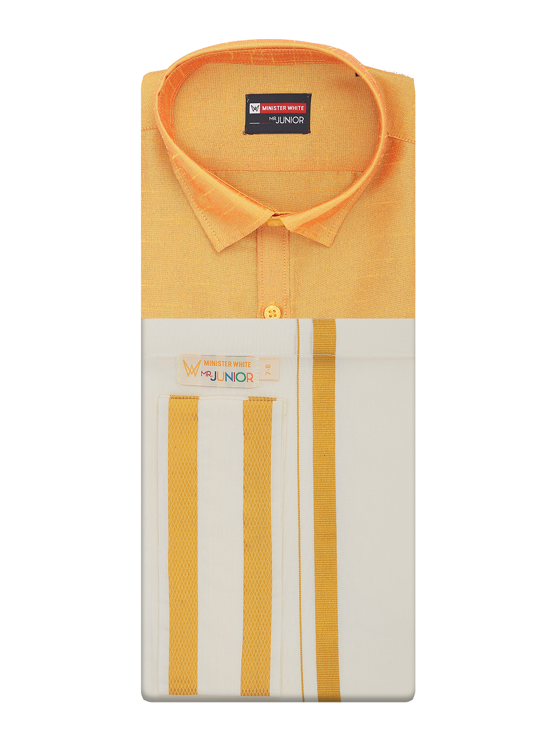 Boys Orange Color Half Sleeves Shirt with Gold Jari Flexi Dhoti Adorable Boy