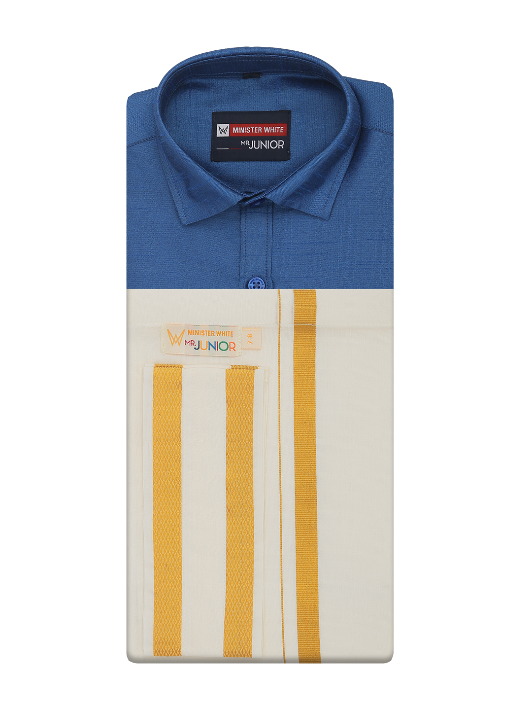 Boys Blue Color Half Sleeves Shirt with Gold Jari Flexi Dhoti Adorable Boy by Minister White